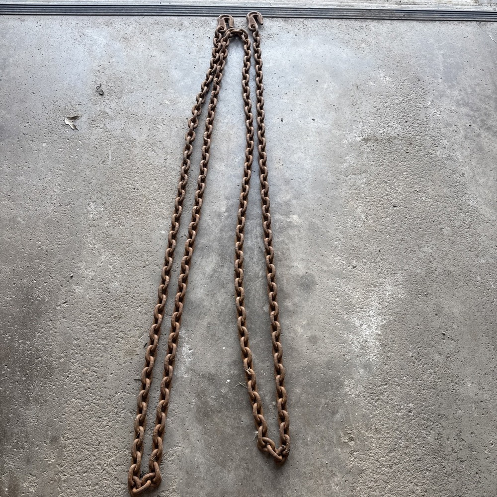 Vintage Heavy Duty Industrial 21 Foot Chain with Dual High Test Forged Hooks